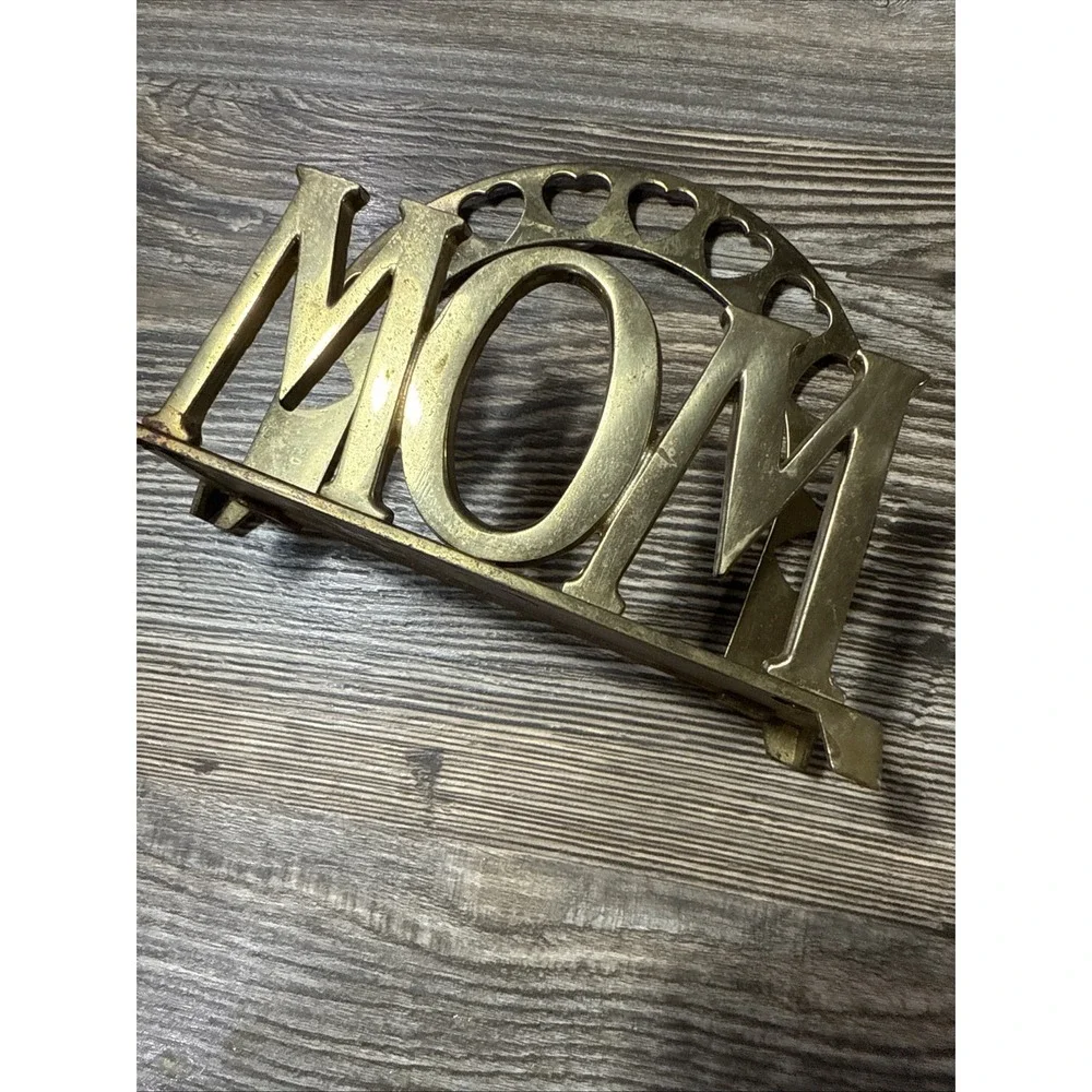 Vintage Russ Brass Mom‎ Napkin Holder Arch of Hearts